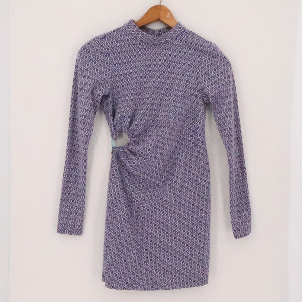 Zara‎ Geometric Knit Cutout Mini Dress Womens Size XS Purple Open Back Mod Retro